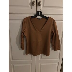 A'Nue Ligne Women's Brown V-Neck 3/4 Sleeve Top‎ Elegant Casual Medium